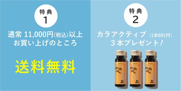 送料無料にプラス、「カラアクティブ」3本をプレゼント！